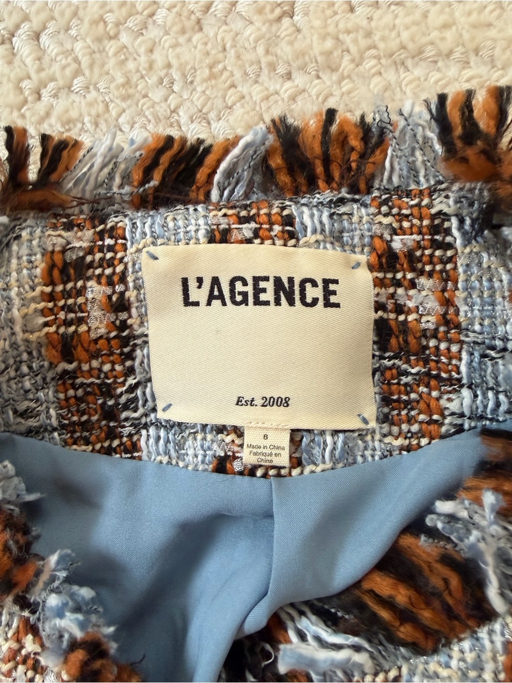 L'AGENCE Blue and Brown Tweed Fringe Jacket - Picture 4 of 4